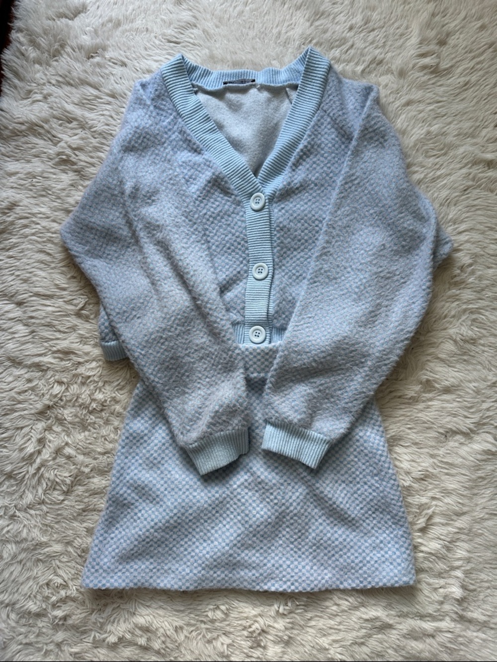 Zara Cardigan and Skirt Blue and White Checkered 2 piece set